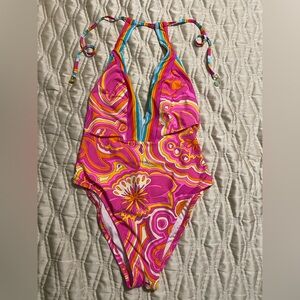Trina Turk Pink Orange Yellow Floral One-Piece Swimsuit